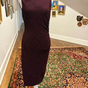 Cache' Burgundy Embossed Fitted Knit dress 41" long